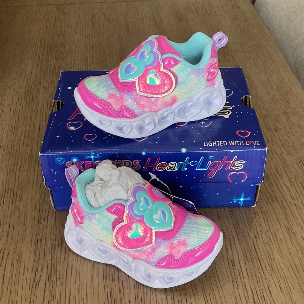 Skechers Heart Lights Kids' Sneakers - Pink and Aqua toddler size 5